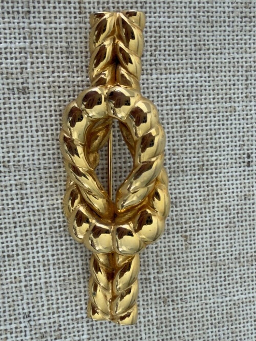 Vintage Gay Boyer Signed Gold Tone Rope Knot Statement Brooch
